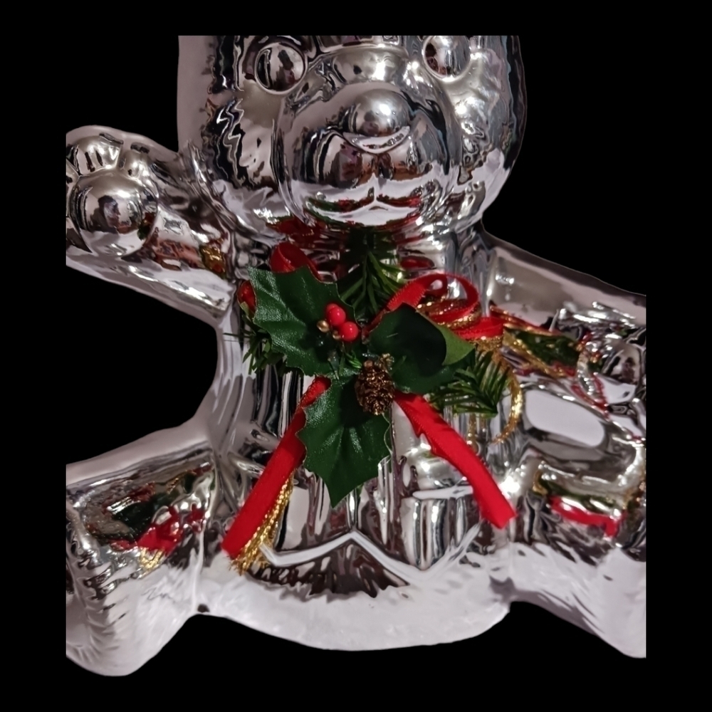 Holiday ceramic teddy bear silver color - Picture 3 of 8